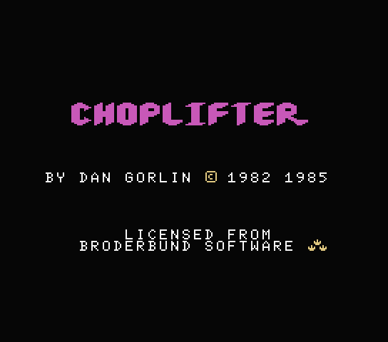 Choplifter title screen for MSX